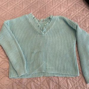 KARRAH COTTON SHAKER DISTRESSED TWO-WAY SWEATER